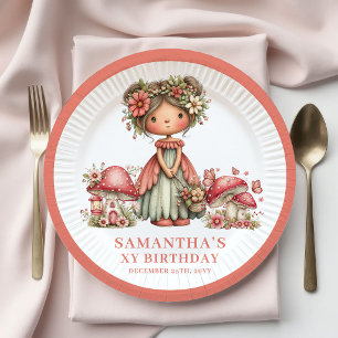Princess Fairy 4th Birthday Pink Floral Paper Plate