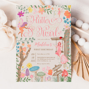 Princess fairy mushrooms flowers chic 1st birthday invitation