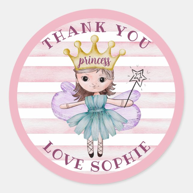 Princess Fairy Pink & Gold Thank You Favour Classic Round Sticker (Front)