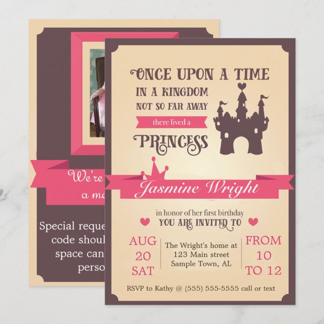 Princess Fairy Tale First Birthday Invitation (Front/Back)