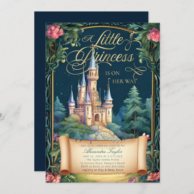 Princess Fairytale Castle Deco Baby Girl Shower Invitation (Front/Back)