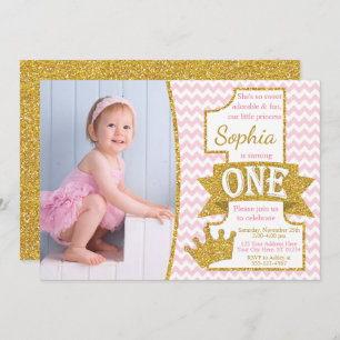 Princess First Birthday Invitation   Pink and Gold