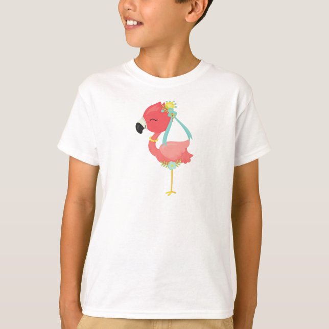 Princess Flamingo, Crown, Flowers, Cute Flamingo T-Shirt (Front)