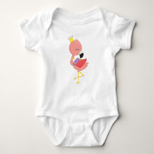 Princess Flamingo, Cute Flamingo, Crown, Flowers Baby Bodysuit
