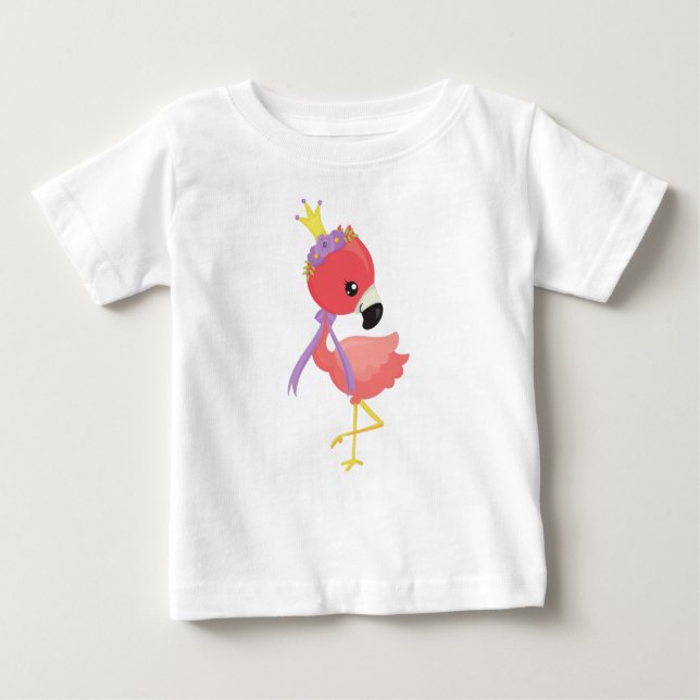 Princess Flamingo, Cute Flamingo, Flowers, Crown Baby T-Shirt (Front)