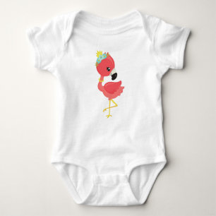 Princess Flamingo, Flowers, Crown, Cute Flamingo Baby Bodysuit