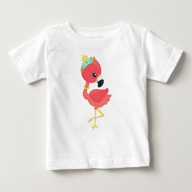 Princess Flamingo, Flowers, Crown, Cute Flamingo Baby T-Shirt (Front)