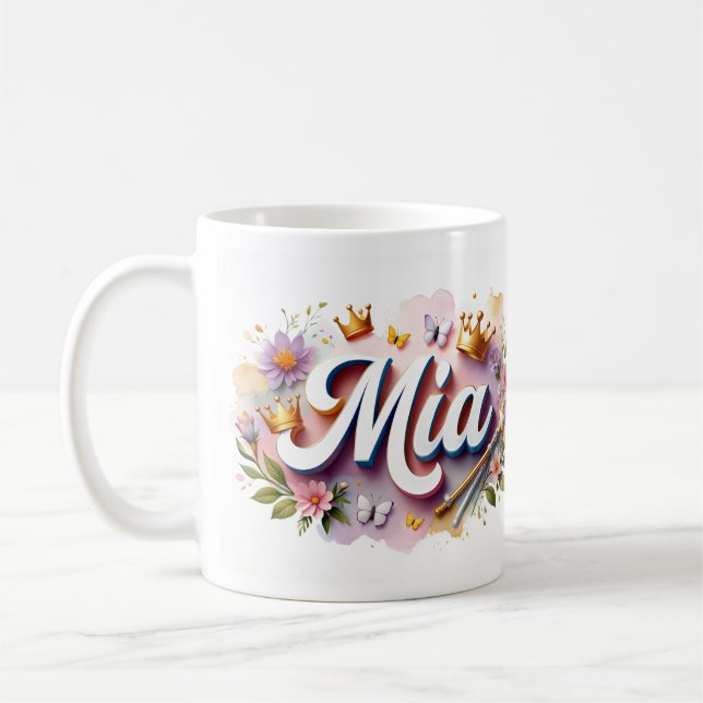 Princess Floral Custom Mug – Personalised Name Mia (Left)