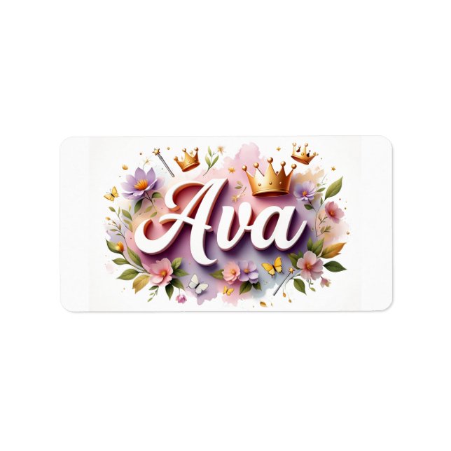 Princess Floral Name Labels – Personalised Sticker (Front)