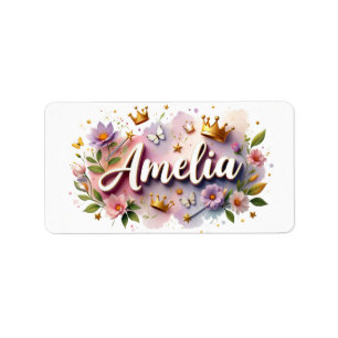 Princess Floral Name Labels – Personalised Sticker
