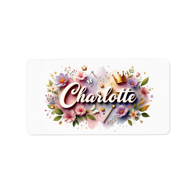 Princess Floral Name Labels – Personalised Sticker (Front)
