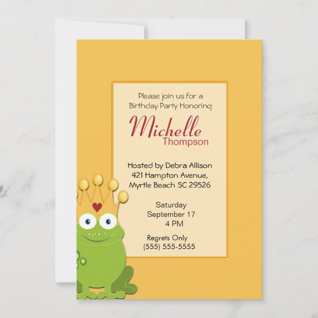 Princess Frog  Birthday Invitations (Front)