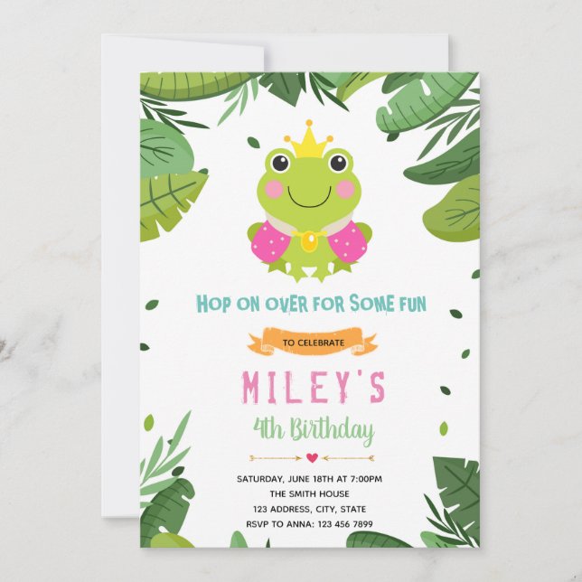 Princess frog party birthday invite (Front)
