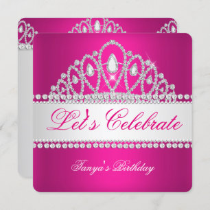 Princess Fuchsia White Diamond Tiara Birthday Invitation