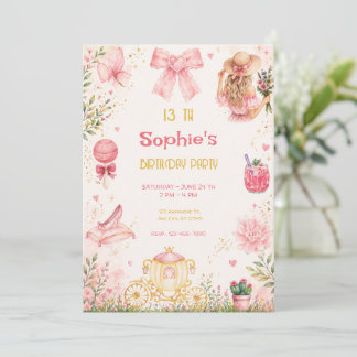 Princess Garden Birthday Pink Floral Butterfly Invitation