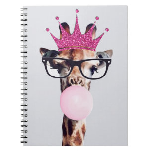 Princess Giraffe Blowing Pink Bubble gum Notebook