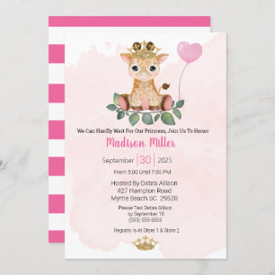 Princess Giraffe Pink Baby Shower Invitation