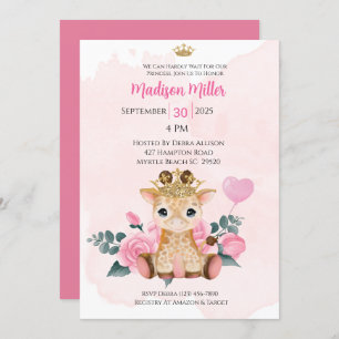 Princess Giraffe Pink Floral Baby Shower Invitat Invitation