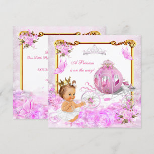 Princess Girl Baby Shower Pink Gold Carriage Tiara Invitation