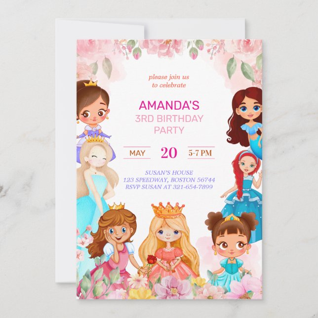 Princess Girl Birthday Party 3rd Years Invitation (Front)