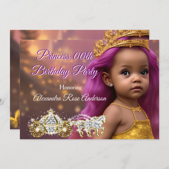 Princess Girl Birthday Party Carriage pink ethnic  Invitation (Front/Back)