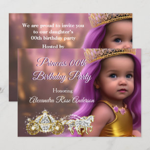 Princess Girl Birthday Party Carriage purple gold Invitation