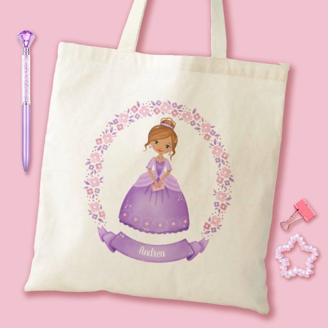 Princess Girl Tote Bag (A cute purple princess girls tote bag. Personalize it with your girls name.)