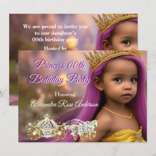 Princess Girls Birthday Party Carriage purple gold Invitation