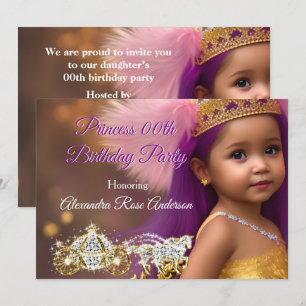 Princess Girls Birthday Party Carriage purple pink Invitation