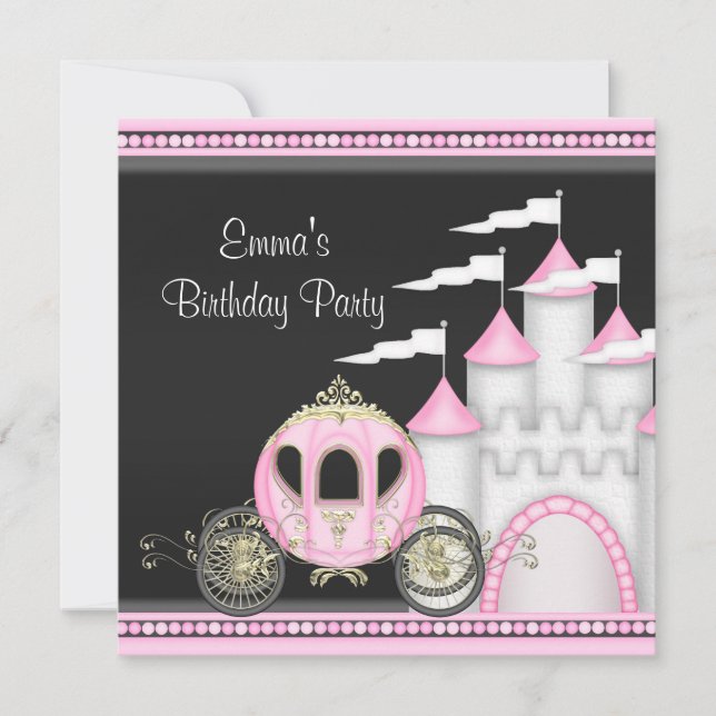 Princess Girls Pink Black Princess Birthday Invitation (Front)