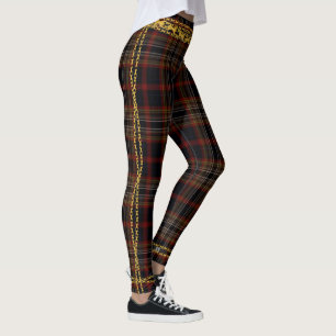 Princess Gold Chain Black Red Plaid Tartan Leggings