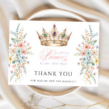 Princess Gold Crown Floral Baby Shower Thank you
