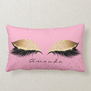 Princess Gold Glitter Black Makeup Name Pink Rose Lumbar Cushion