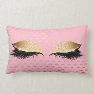 Princess Gold Glitter Black Makeup Stars Pink Rose Lumbar Cushion