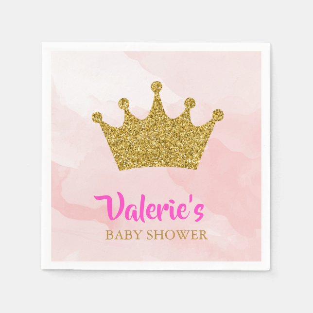 Princess Gold Glitter Crown Baby Shower Napkin (Front)
