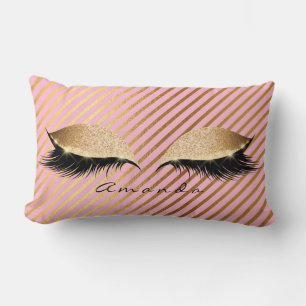 Princess Gold Glitter Stripe Makeup Name Pink Rose Lumbar Cushion