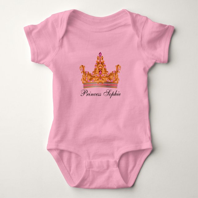 Princess Gold Tiara Pink Baby Girl Tutu Onsie Baby Bodysuit (Front)