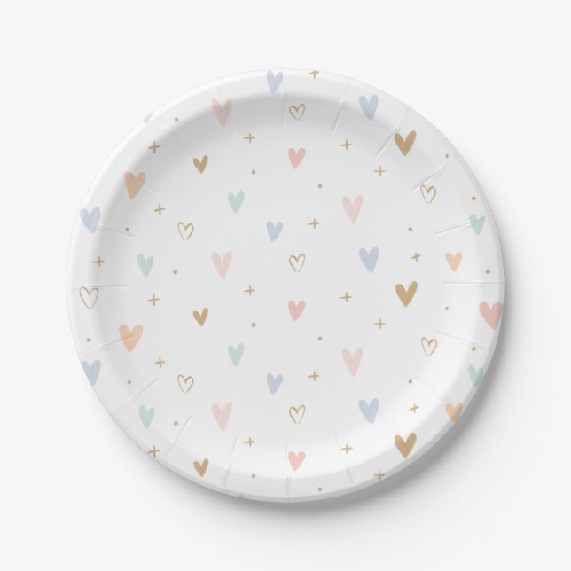 Princess Hearts Girl Birthday Party Paper Plate (Front)