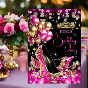 Princess Hot Pink Glitter High Heels Birthday Invitation