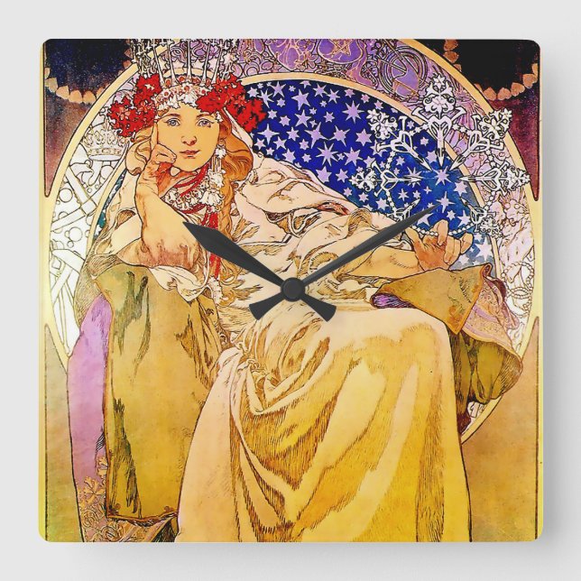 Princess Hyacinth Poster by Alphonse Mucha Square Wall Clock (Front)