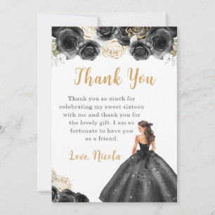 Princess in a Black Dress Sweet Sixteen Thank You Card