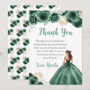 Princess in a Green Dress Quinceanera Thank You Card