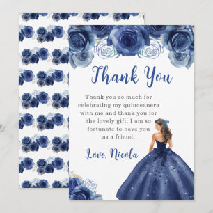 Princess in a Navy Dress Quinceanera Thank You Card