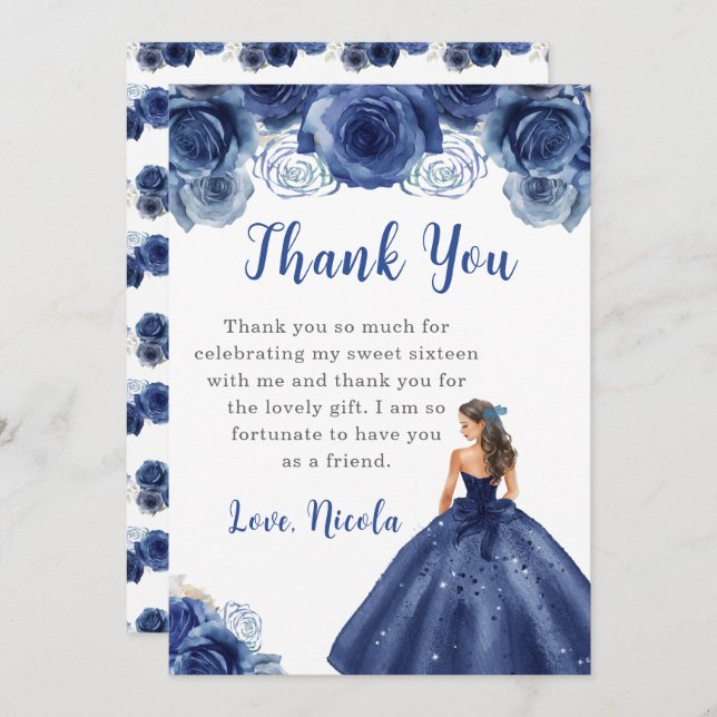 Princess in a Navy Dress Sweet Sixteen Thank You (Front/Back)