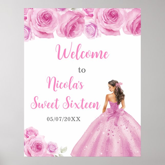 Princess in a Pink Dress Sweet Sixteen Welcome Poster (Front)