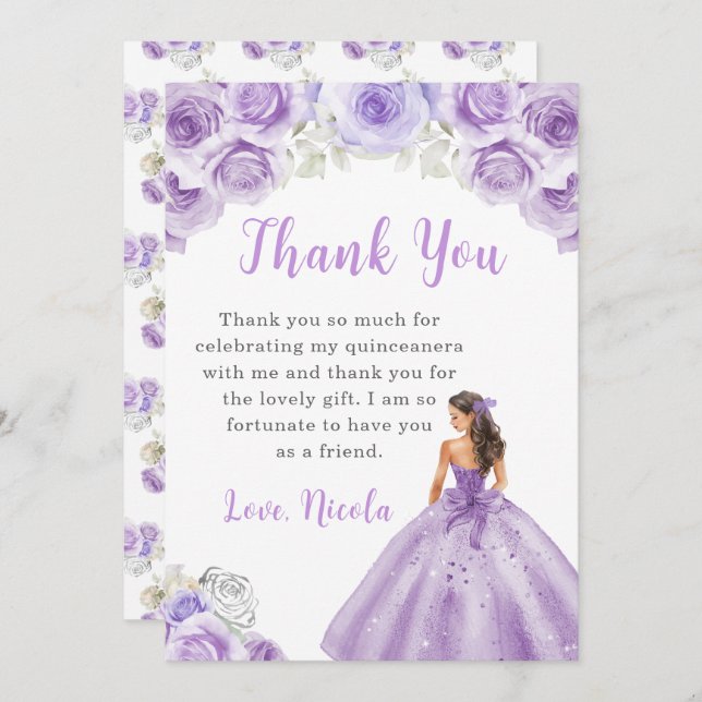 Princess in a Purple Dress Quinceanera Thank You (Front/Back)