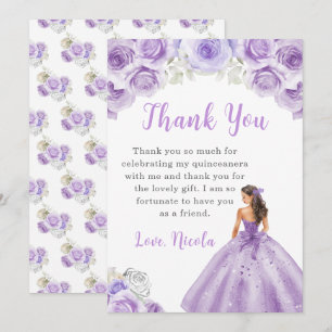 Princess in a Purple Dress Quinceanera Thank You Card