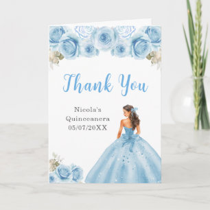 Princess in Blue Dress Quinceanera Thank You Card