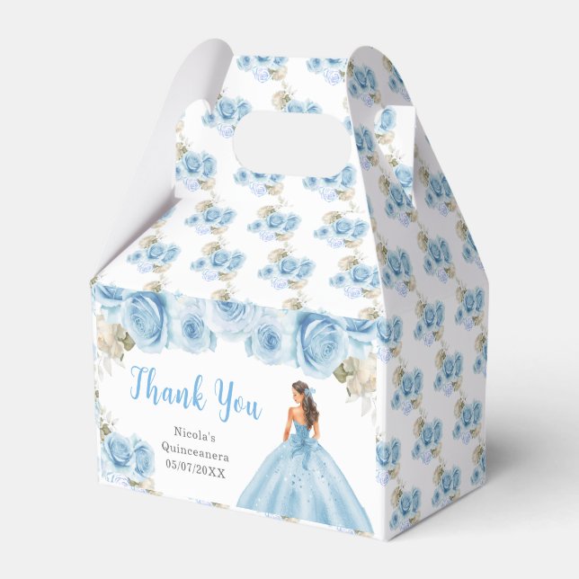 Princess in Blue Dress Quinceanera Thank You Favour Box (Front Side)