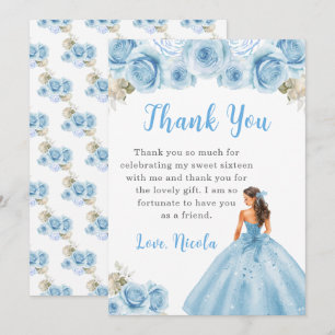 Princess in Blue Dress Sweet Sixteen Thank You Card